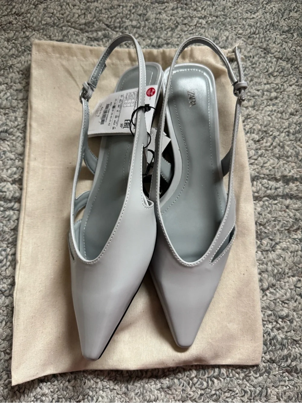 New with Tags Zara Women Pointed Slingback Heels Flats Pastel Light Blue Size 37 - Picture 5 of 9